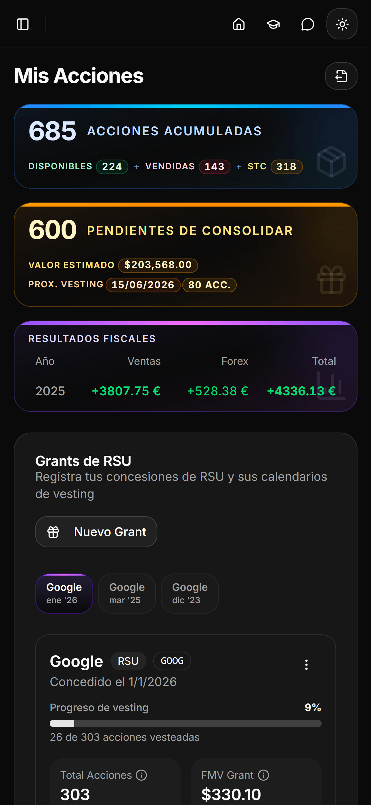 Vista móvil de la plataforma - Mobile Dark Mode